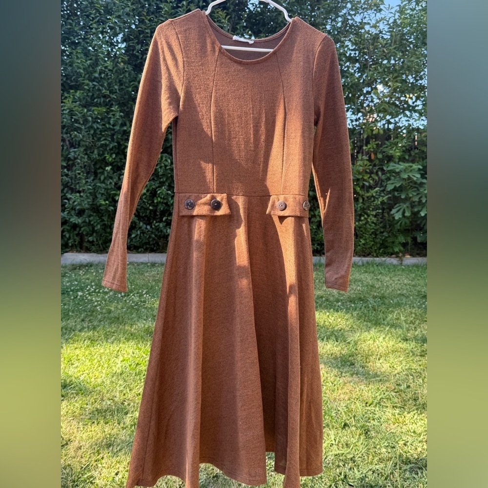 REB & J 220 Boutique Elegant Brown Long Sleeve Dress size Medium - Picture 1 of 10